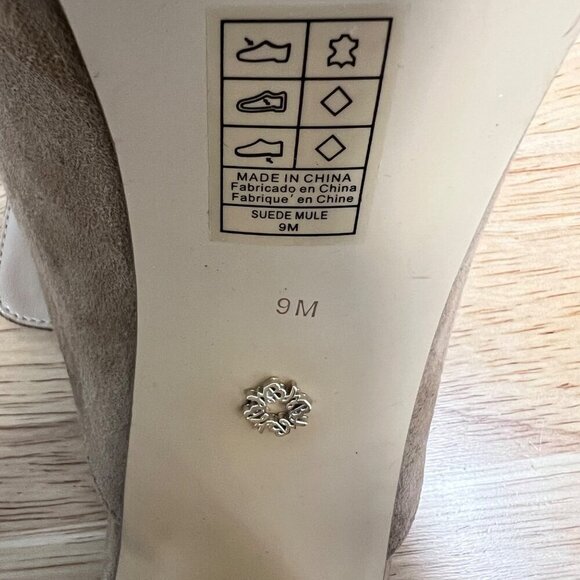 WHBM Suede Heeled Mule with Chain Open Toe Tan Size 9M - Picture 10 of 10